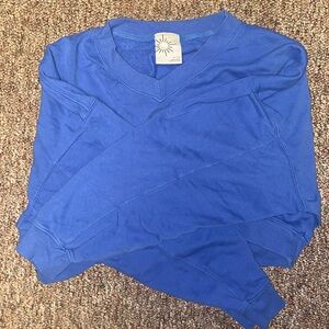 Dark Blue Off Shoulder Crop Sweatshirt